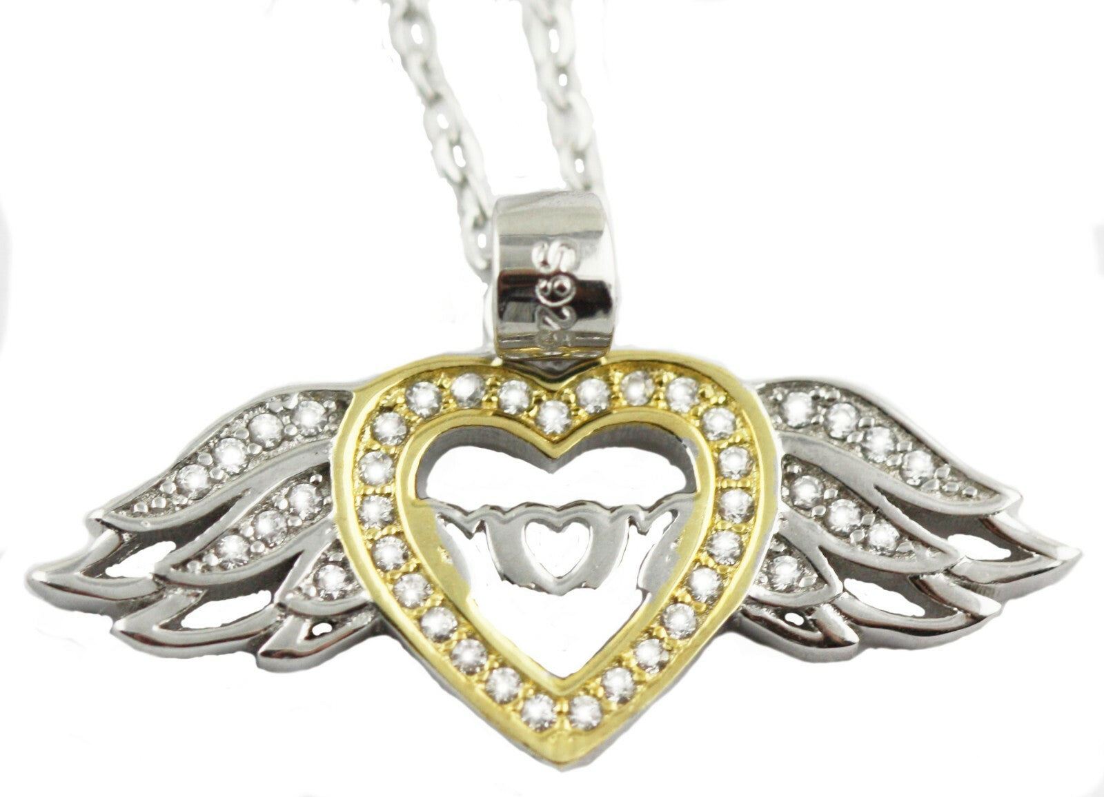 Angels Heart Mom 925 sterling silver 18k gold plated Pendant Necklace VPKJewelry