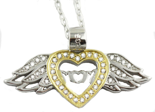 Angels Heart Mom 925 sterling silver 18k gold plated Pendant Necklace VPKJewelry