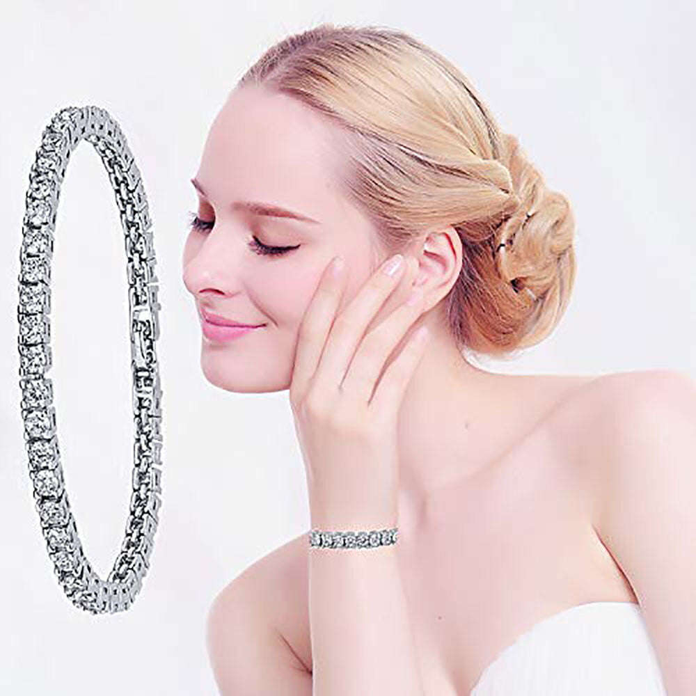 Tennis Bracelet White Yellow 18k Gold Plated 4mm Simulated Cubic Zirconia