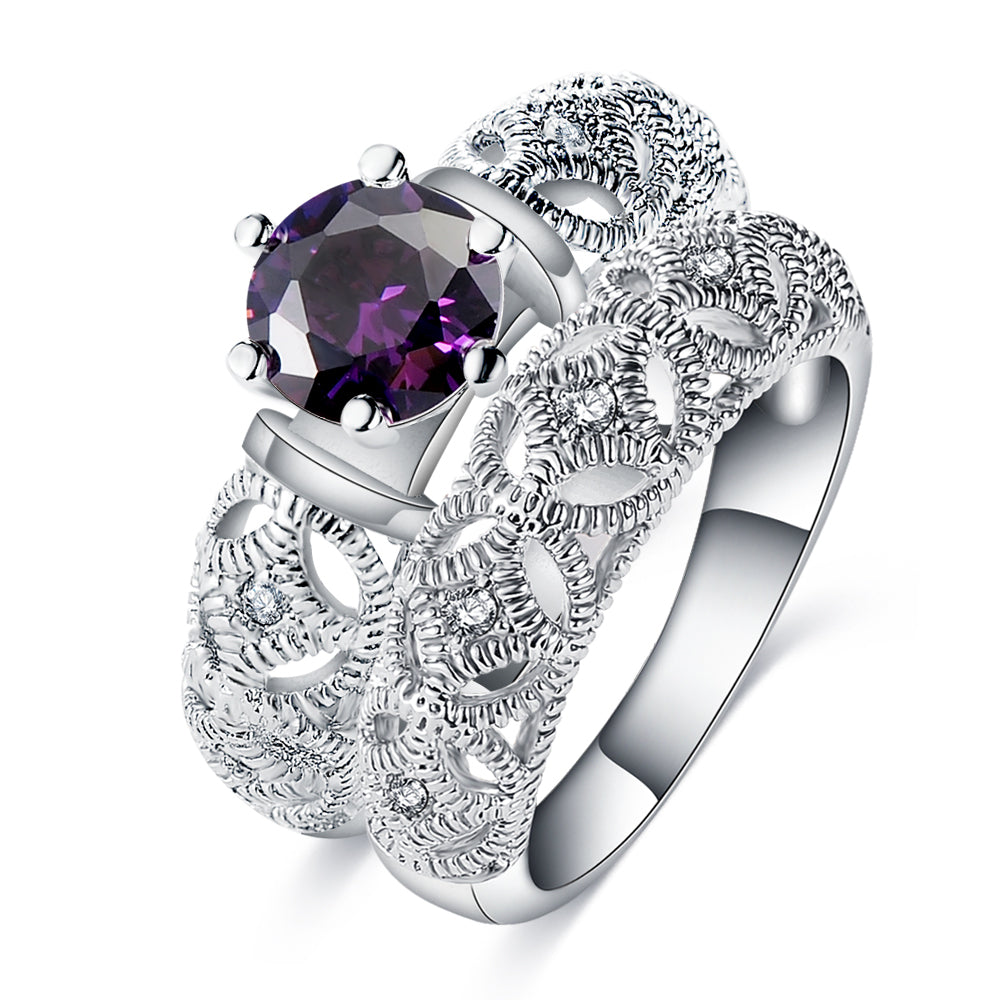 VPKJewelry Weddings Women's Austrian Crystal Band CZ Amethyst set of 2 rings
