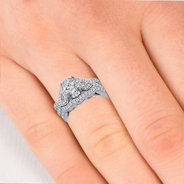Real 925 Sterling Silver Wedding set Ring Women Band Rings Cubic Zirconia