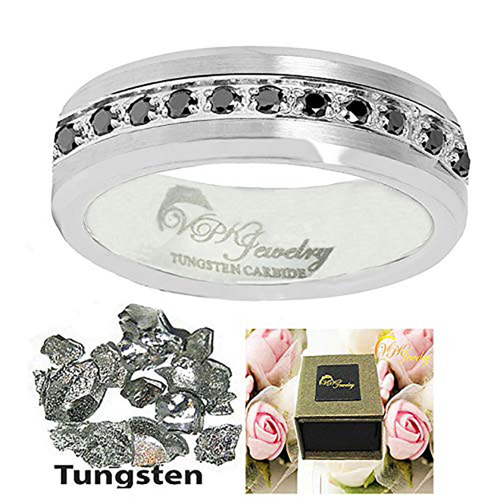 6- 8mm Tungsten VPKJewelry Men Women Wedding Brushed Ring 13 black CZ