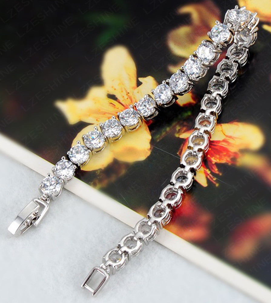Tennis Love Bracelet White Yellow 18k Gold Plated 5mm Simulated Cubic Zirconia