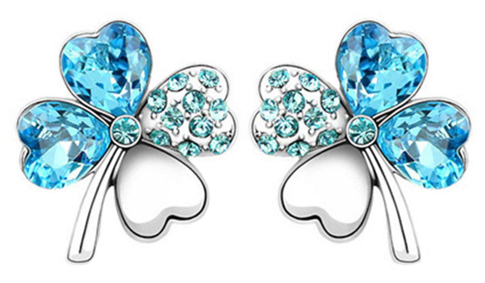 Heart Four Leaf Clover Stud Earrings made with Swarovski elements