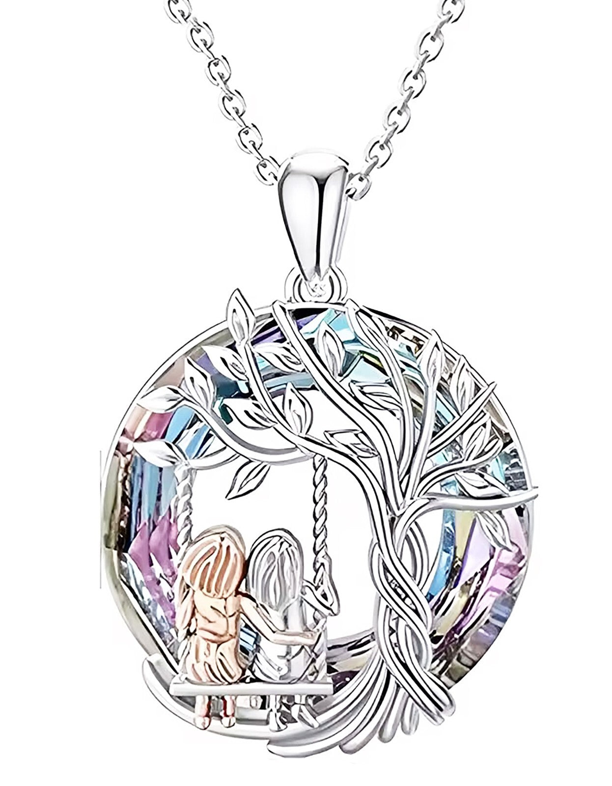 925 Sterling Silver plated Tree of Life two sister Necklace Pendant Women Girls