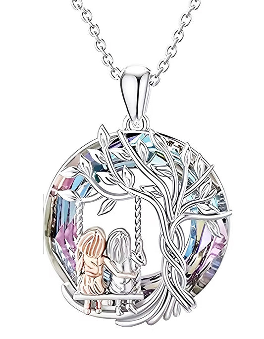 925 Sterling Silver plated Tree of Life two sister Necklace Pendant Women Girls