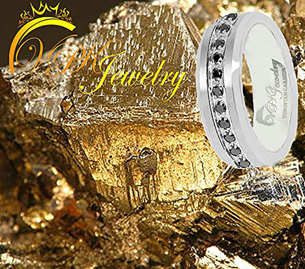 6- 8mm Tungsten VPKJewelry Men Women Wedding Brushed Ring 13 black CZ
