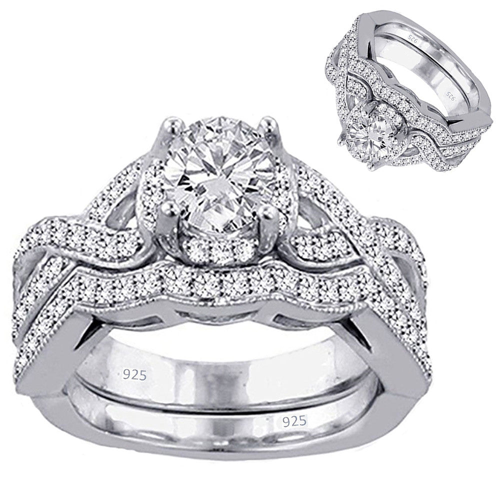 Real 925 Sterling Silver Wedding set Ring Women Band Rings Cubic Zirconia