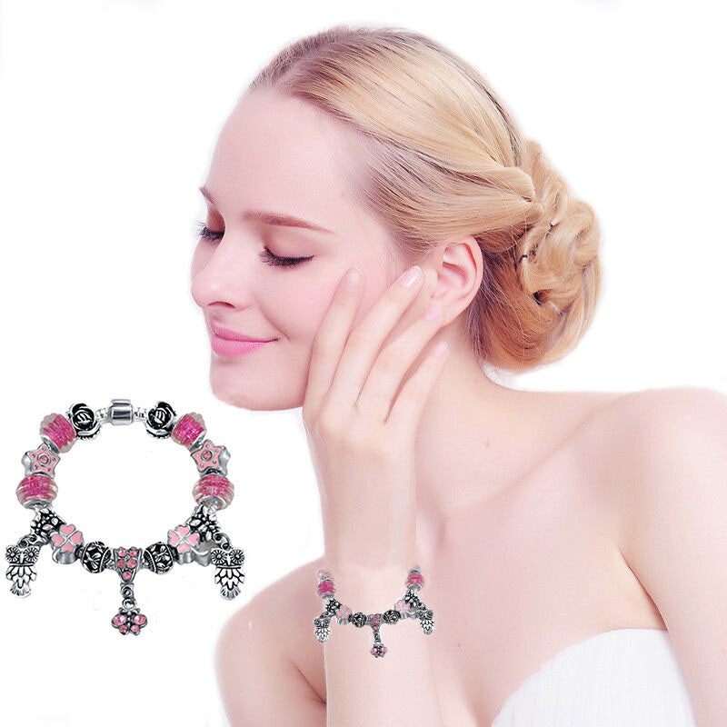 VPKJewelry Charm Owl European Silver Metal Bracelet Austrian @ Murano Crystal