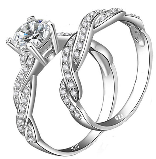 Silver Ring Real 925 Sterling Women Girl Engagement Wedding Natural Band