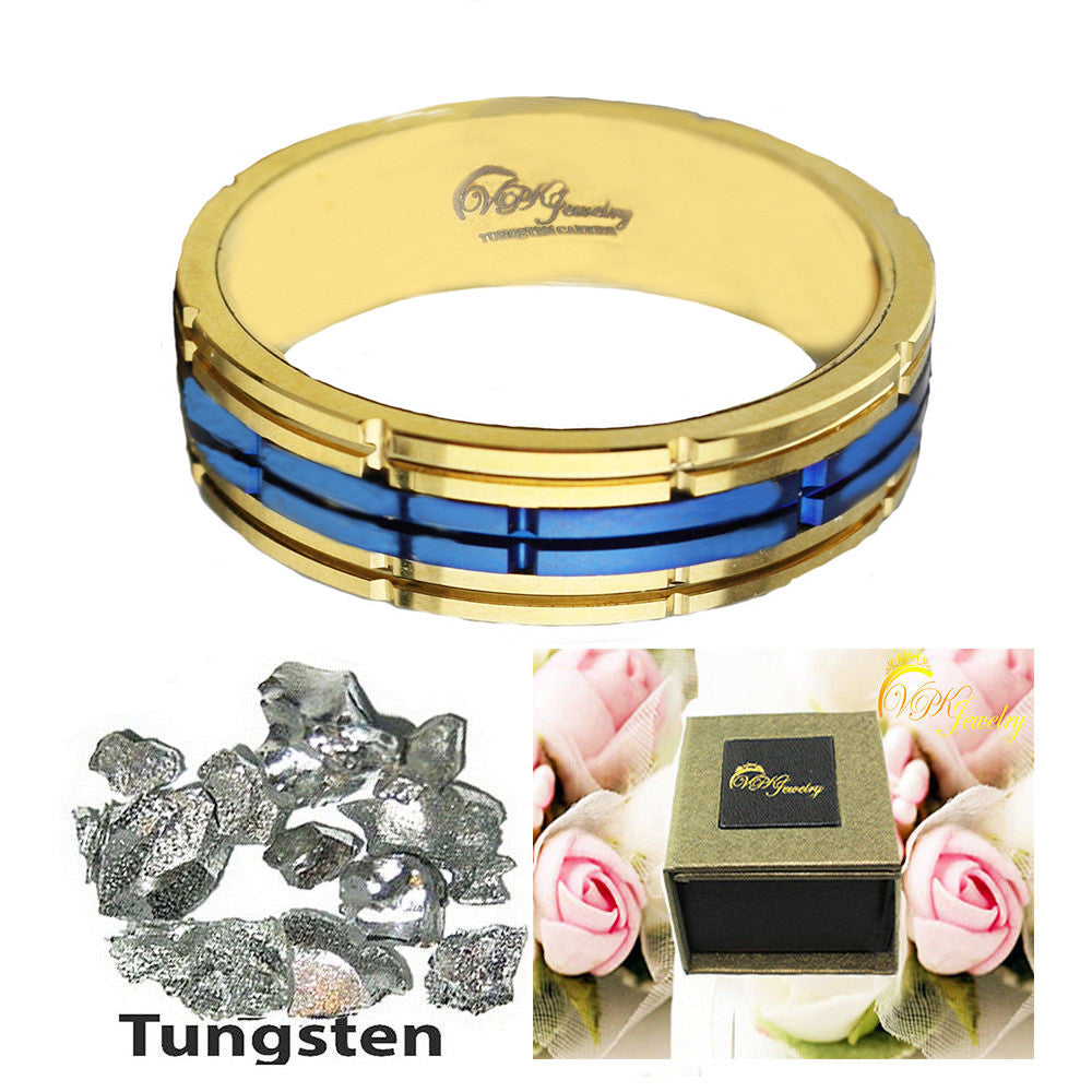 Tungsten VPKJewelry Ring Men Wedding Band Rose Gold Blue 8 mm sc 10