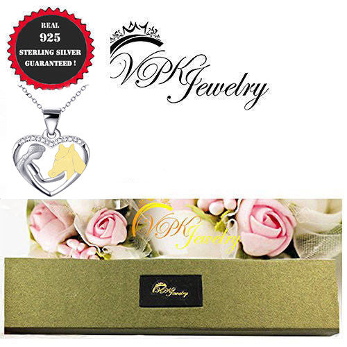 Horse Girl Necklace Heart 925 sterling silver 14k gold plat Pendant 16'' chain