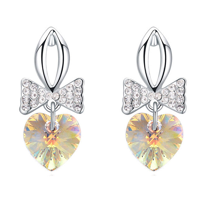 Heart Bowtie Stud Earrings made with Swarovski elements 3 times gold plated
