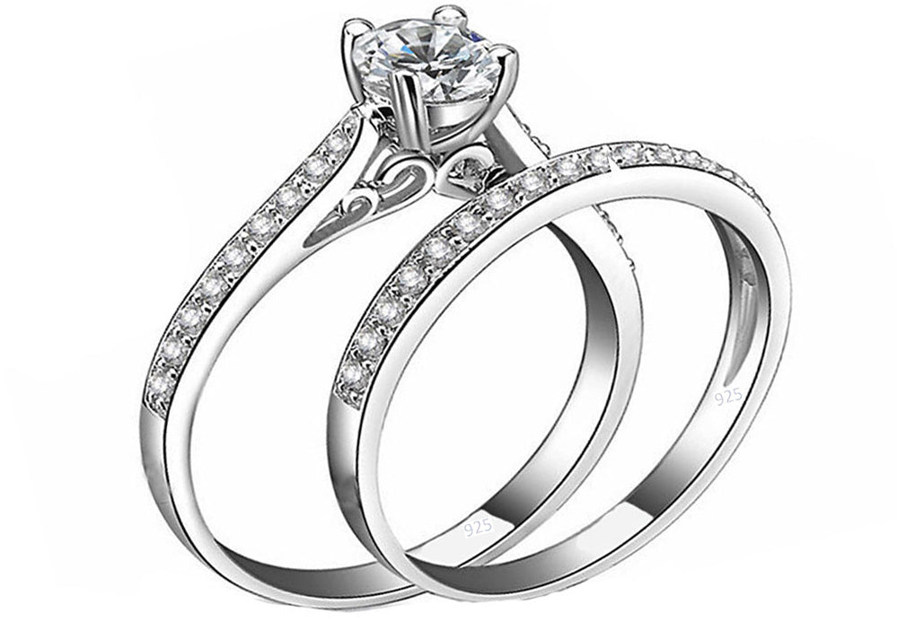 2pc Real 925 Sterling Silver Women 2ct Cubic Zirconia lab-create Sz 4-11,5