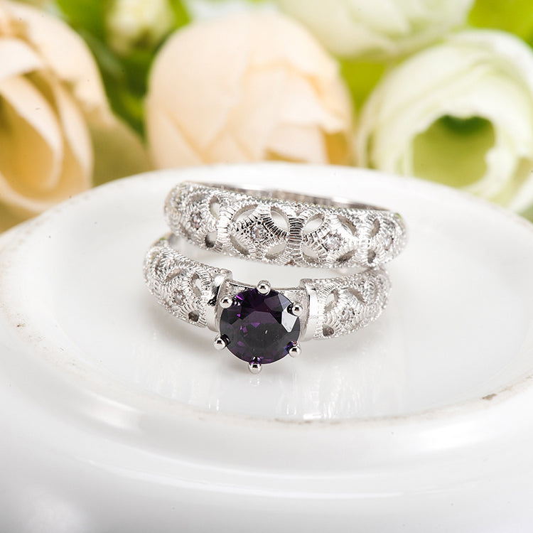 VPKJewelry Weddings Women's Austrian Crystal Band CZ Amethyst set of 2 rings