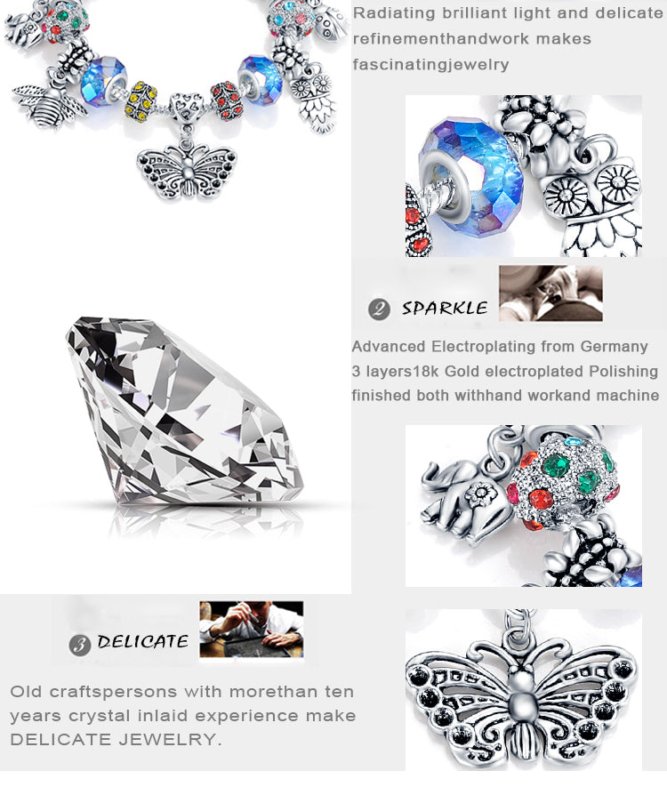 20 pieces Charm Animal European Bracelet Made with SWAROVSKI elements Crystal