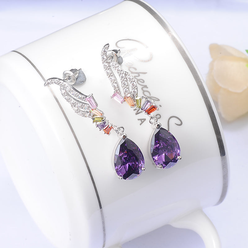 18k gold plated earrings crystal  Multicolor CZ  best Women gifts Brand  New