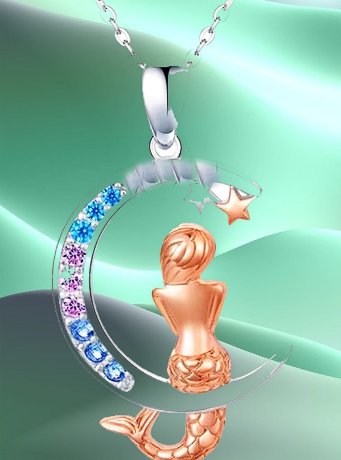 Mermaid Pendant Necklace Female Sense Star Moon Chain Jewelry For Women free box