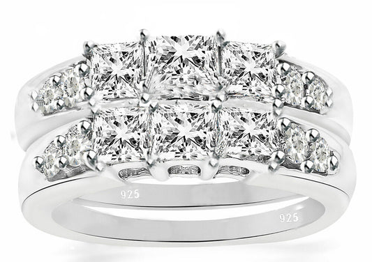 Silver Ring Gold Plating Real 925 Sterling Women 6ct Cubic Zirconia  sz 4-11.5