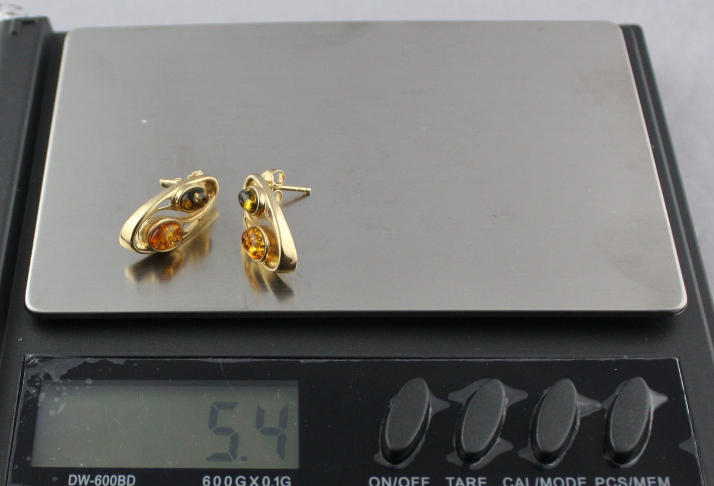 Russian natural honey green Amber real 585 14k gold earring 5.4 gr US seller
