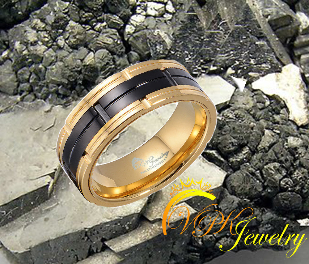 Tungsten VPKJewelry Ring Mens Womens Wedding Band 14k Gold Black 8-10mm sz 6-15