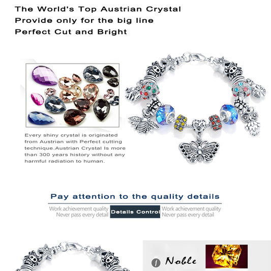 20 pieces Charm Animal European Bracelet Made with SWAROVSKI elements Crystal