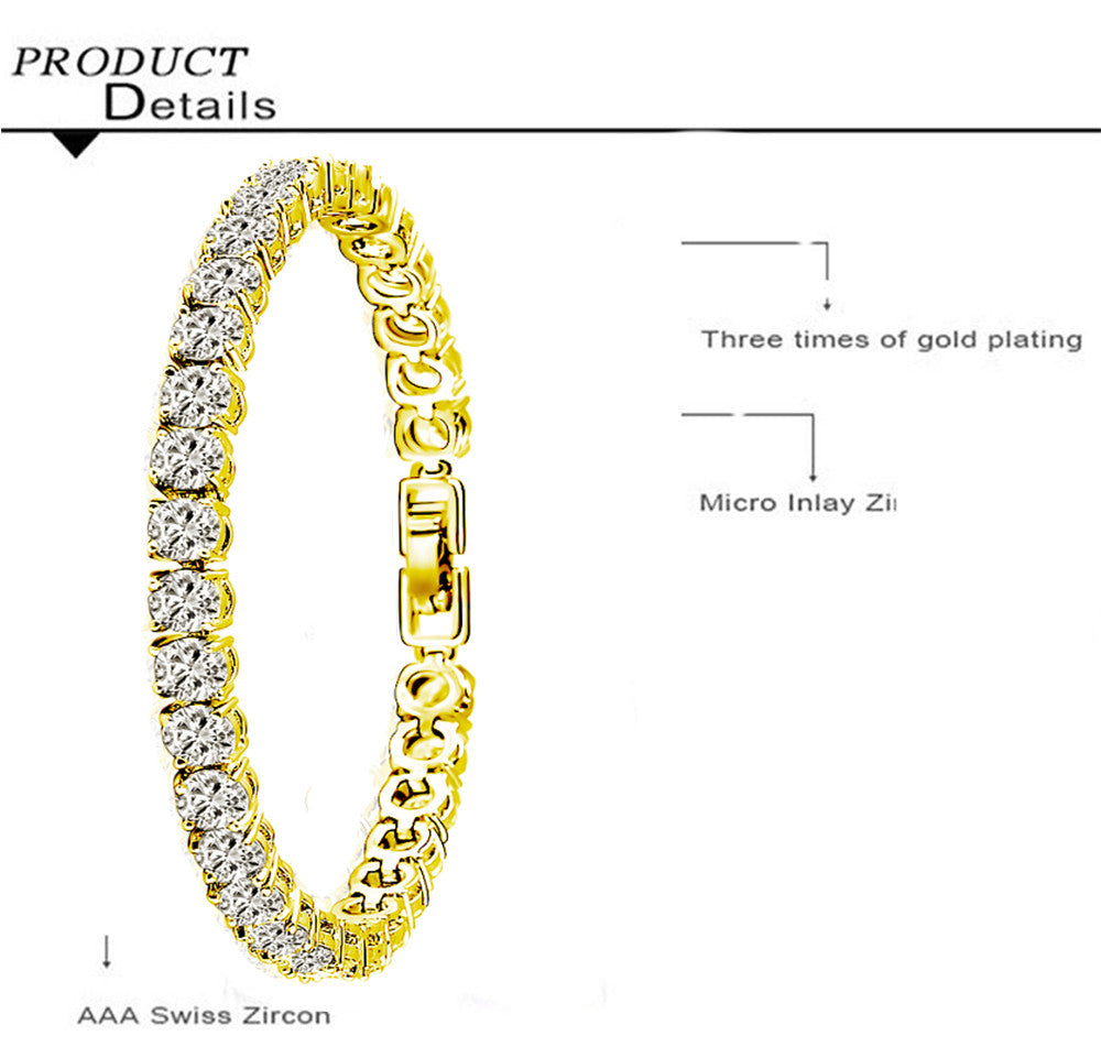 Tennis Love Bracelet White Yellow 18k Gold Plated 5mm Simulated Cubic Zirconia