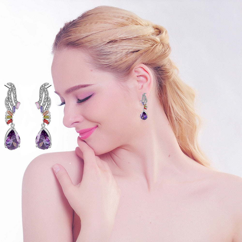 18k gold plated earrings crystal Multicolor CZ best Women gifts Brand New