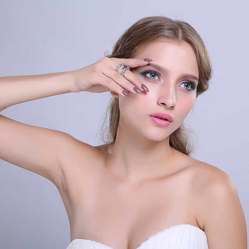 VPKJewelry Weddings Women's Austrian Crystal Band CZ Amethyst set of 2 rings