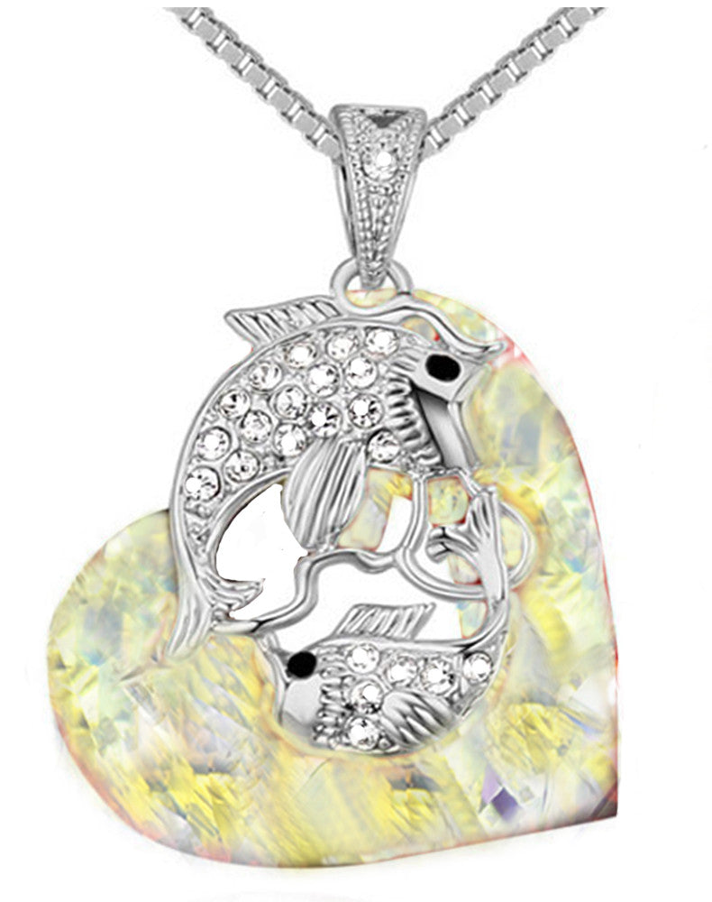 Heart Fish Necklace Pendant Chain made with SWAROVSKI crystal free box