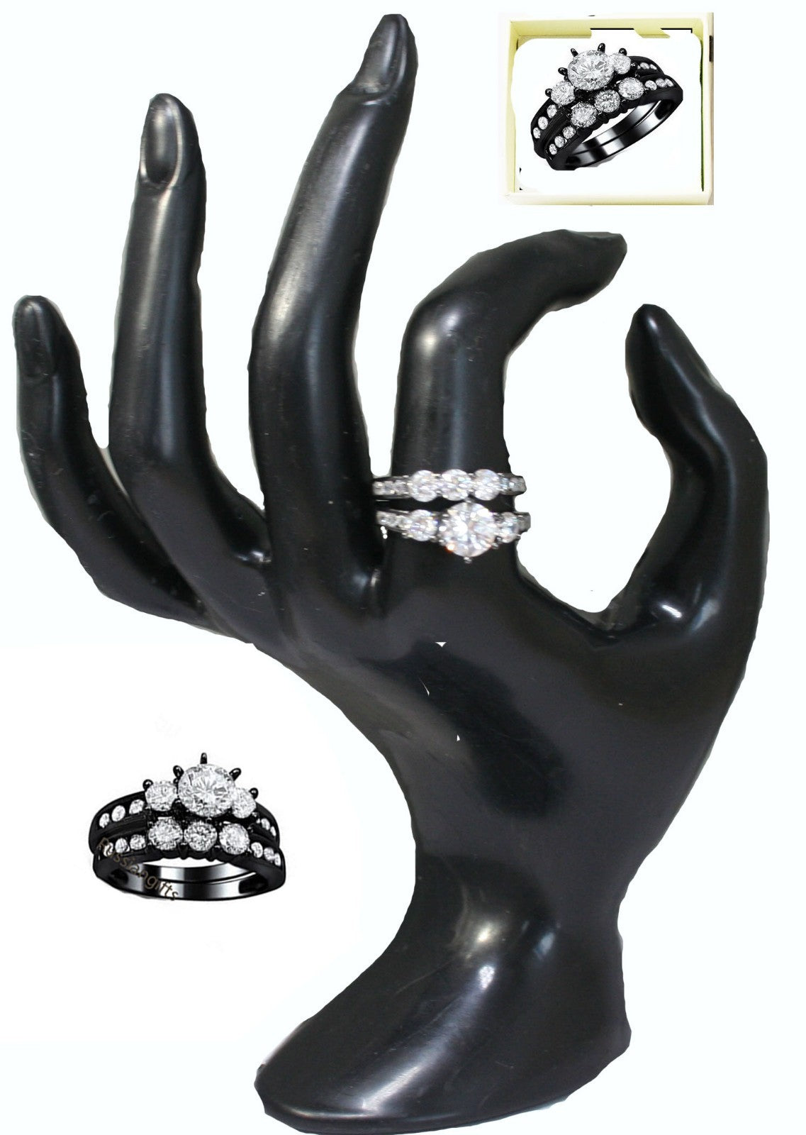 Real 925 sterling silver Cubic Zirconia ring black Women Wedding band US seller