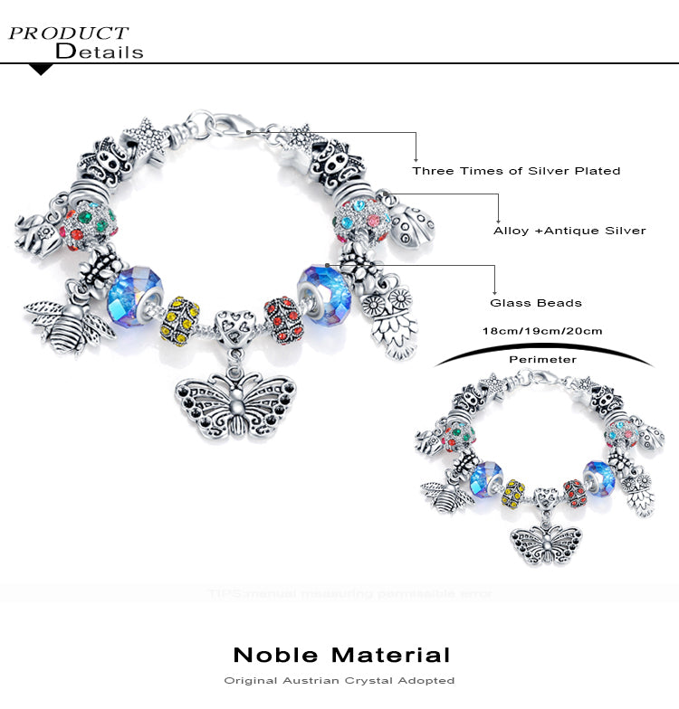 20 pieces Charm Animal European Bracelet Made with SWAROVSKI elements Crystal