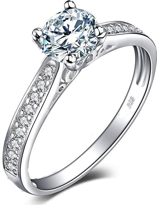 Silver Ring Women Real 925 Sterling Wedding Engagement Set Band Sz 4-11,5