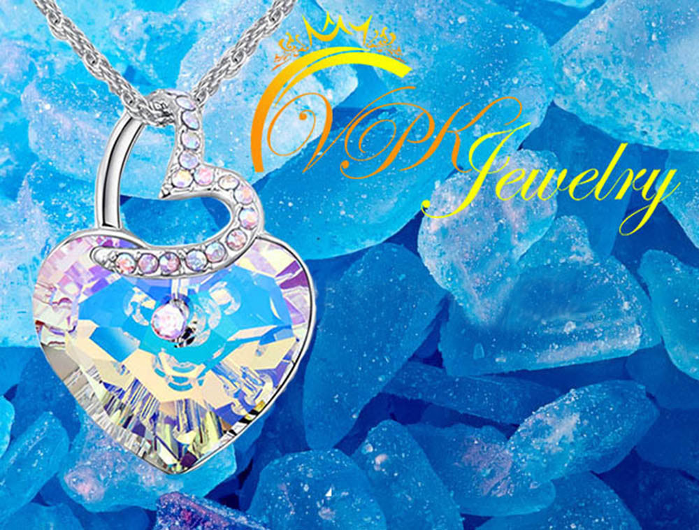 Two Heart  Necklace Chain Crystal Pendant made with SWAROVSKI elements