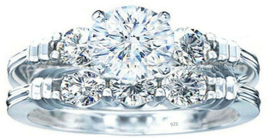 Silver Ring 925 sterling Women Wedding Cubic Zirconia Ring 2.7ct 2pc Sz 4-11,5