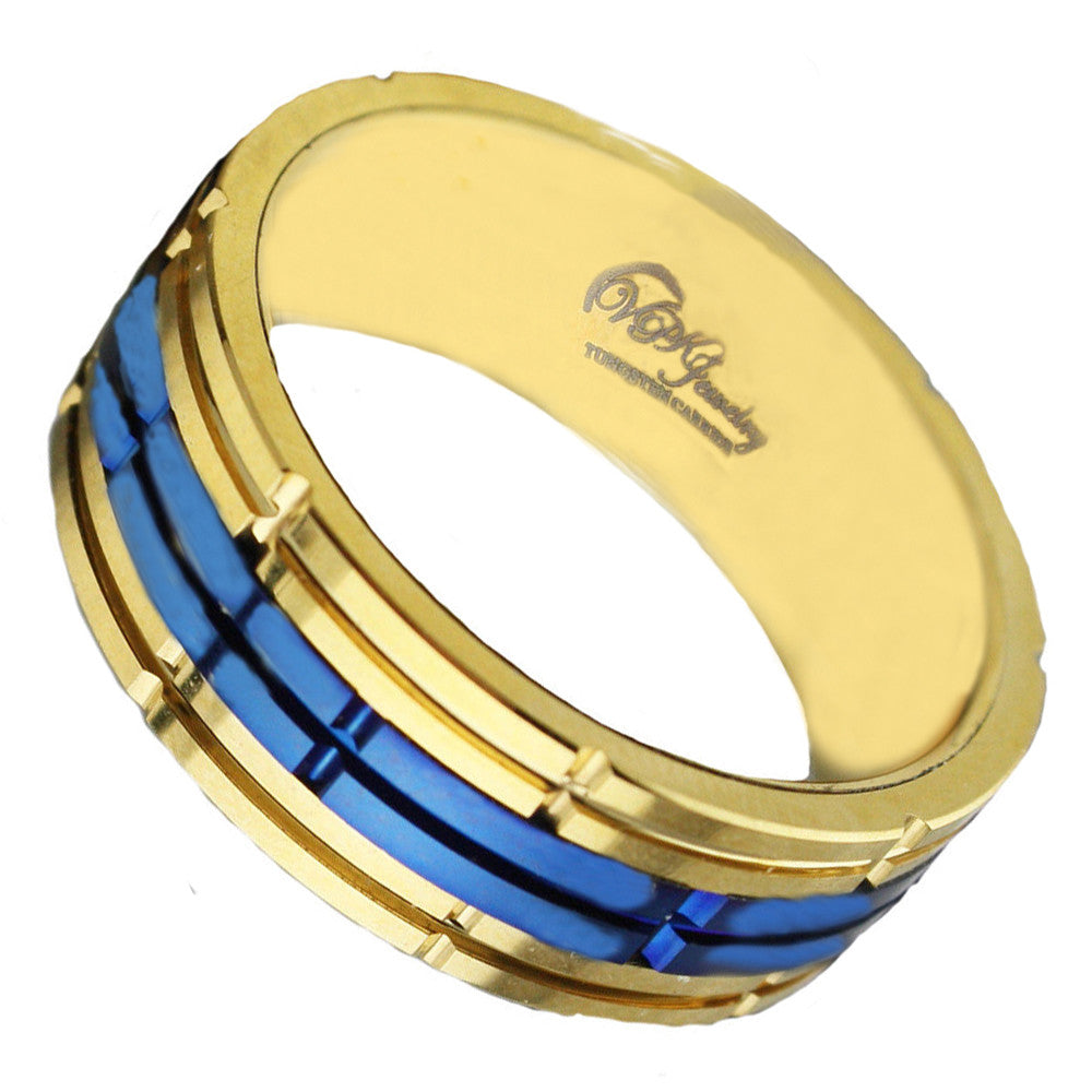 Tungsten VPKJewelry Ring Men Wedding Band Rose Gold Blue 8 mm sc 10