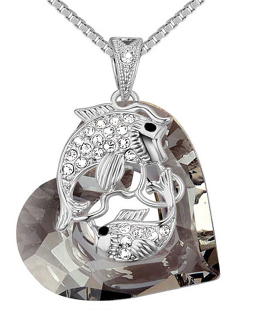 Heart Fish Necklace Pendant Chain made with SWAROVSKI crystal free box