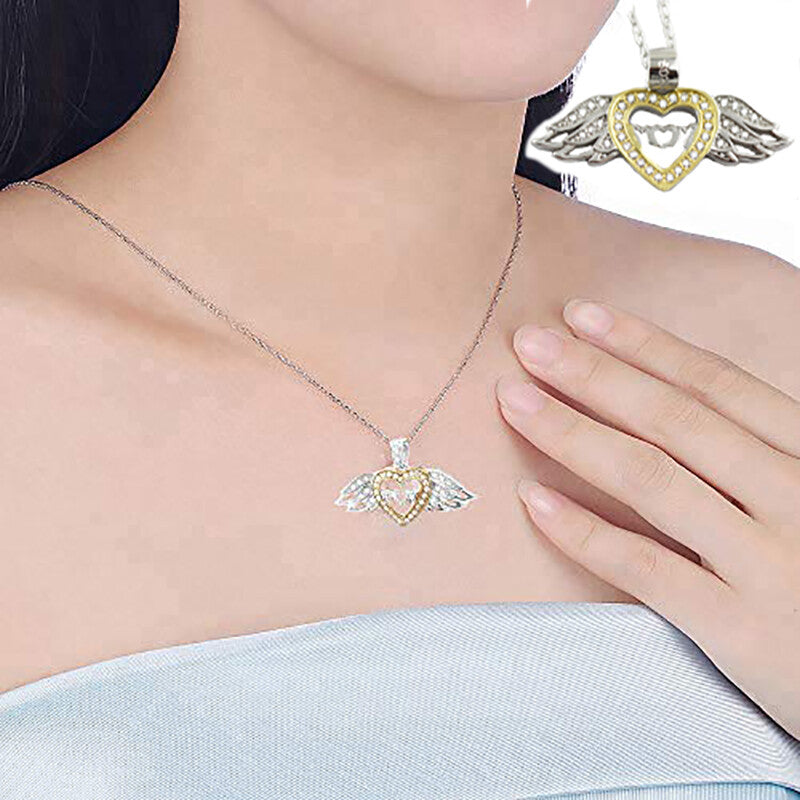 Angels Heart Mom 925 sterling silver 18k gold plated Pendant Necklace VPKJewelry