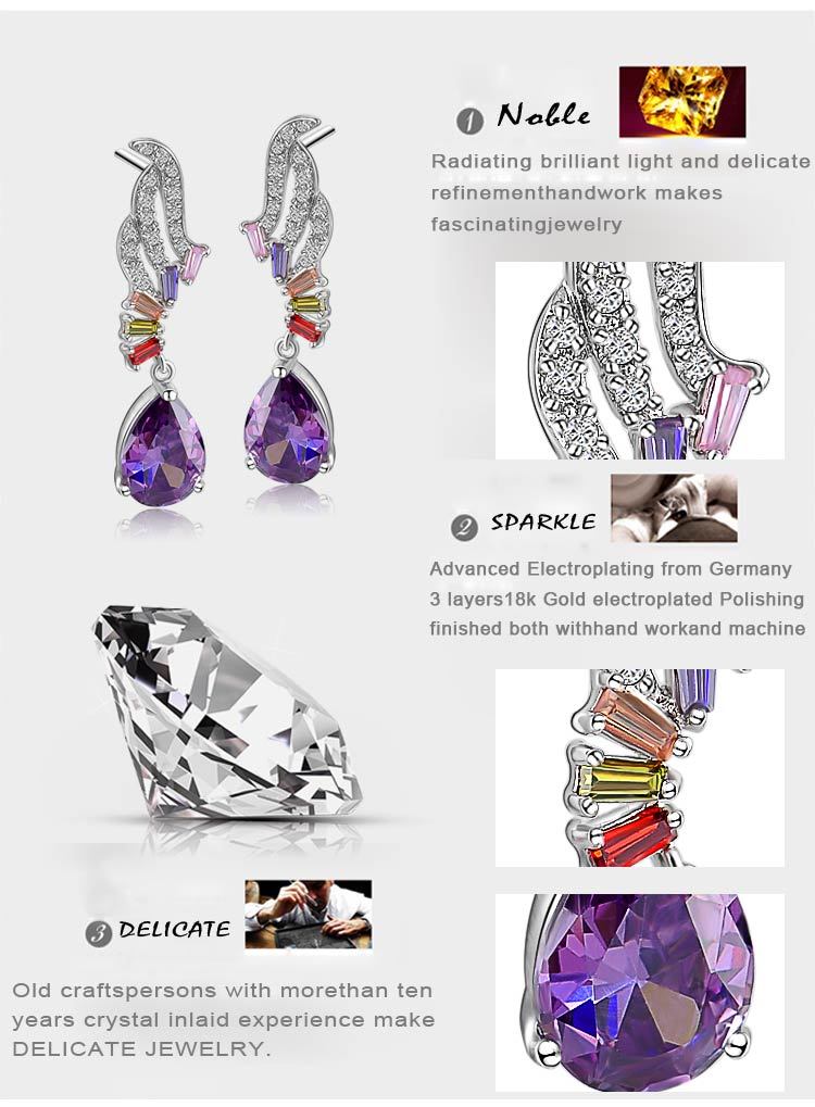 18k gold plated earrings crystal  Multicolor CZ  best Women gifts Brand  New