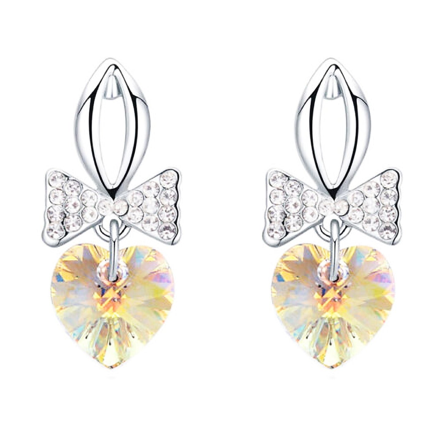 Heart Bowtie Stud Earrings made with Swarovski elements 3 times gold plated