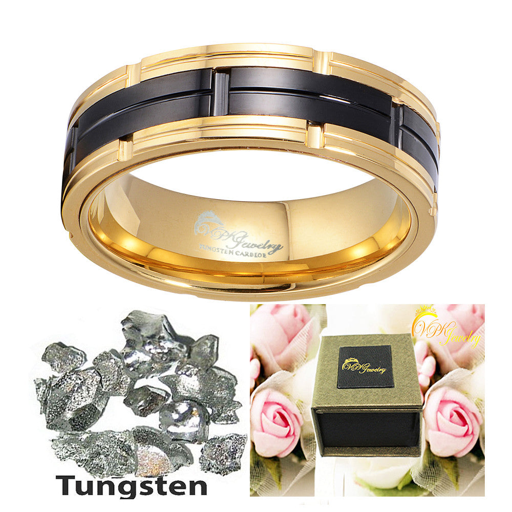 Tungsten VPKJewelry Ring Mens Womens Wedding Band 14k Gold Black 8-10mm sz 6-15