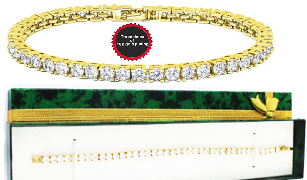 Tennis Bracelet White Yellow 18k Gold Plated 4mm Simulated Cubic Zirconia