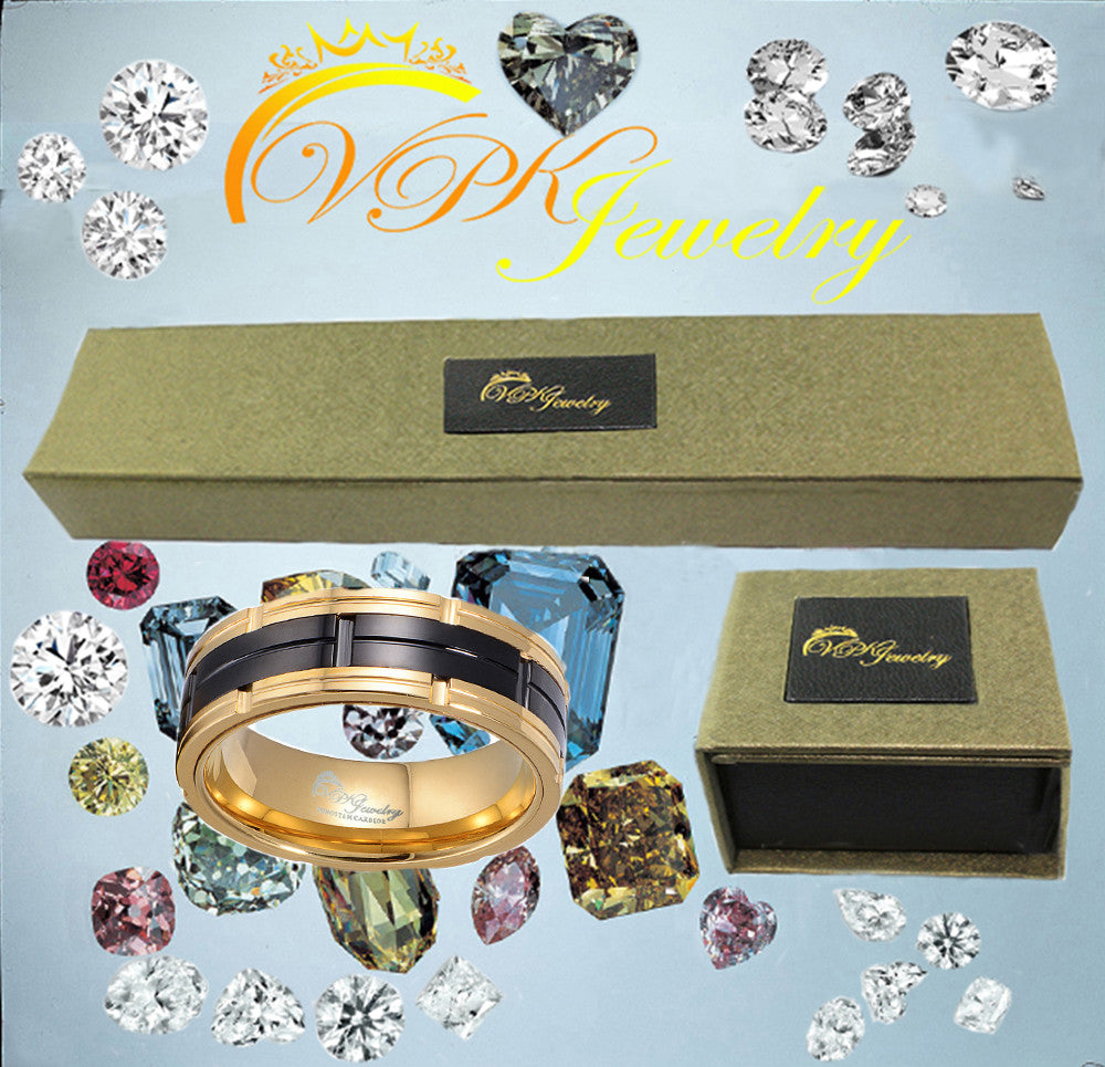 Tungsten VPKJewelry Ring Mens Womens Wedding Band 14k Gold Black 8-10mm sz 6-15