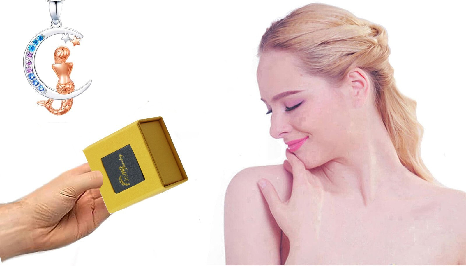 Mermaid Pendant Necklace Female Sense Star Moon Chain Jewelry For Women free box