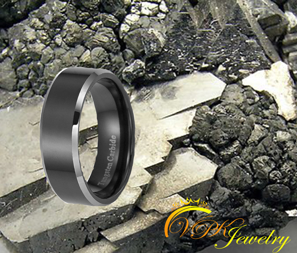 VPKJewelry 6-8mm Tungsten Carbide Black Brushed Men/Women Wedding Band Ring