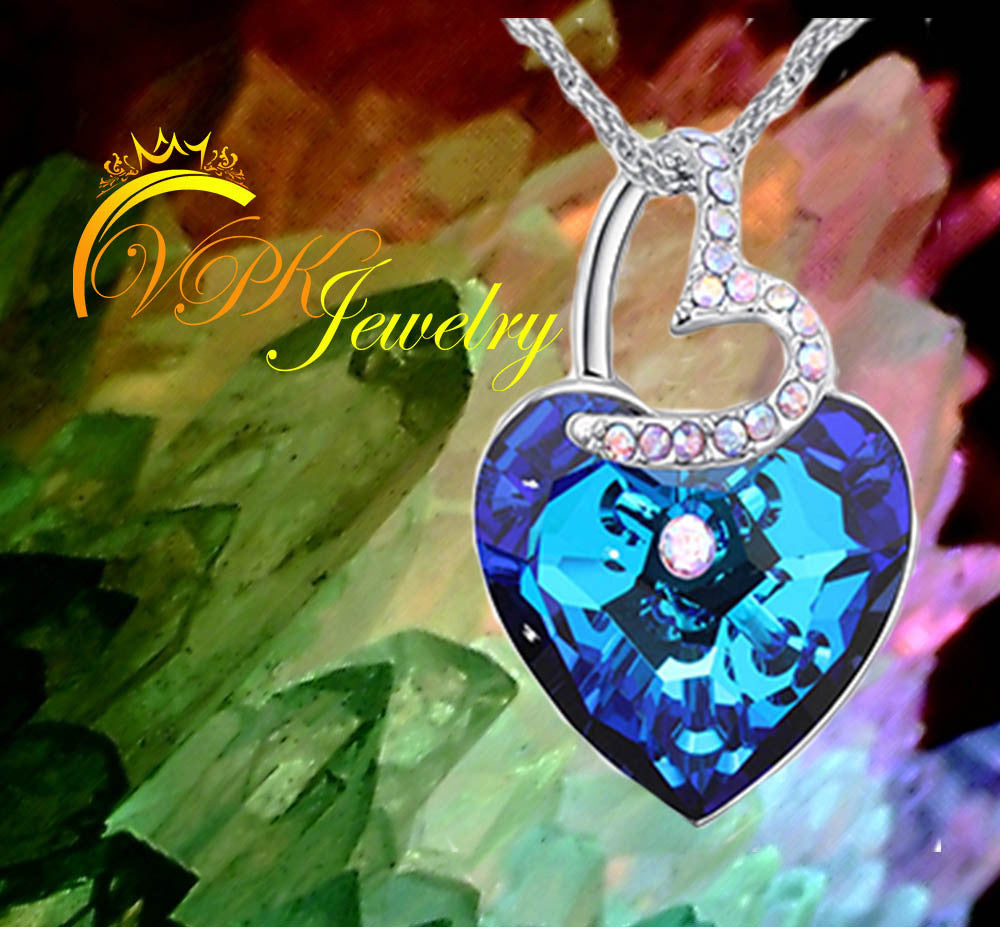 Two Heart  Necklace Chain Crystal Pendant made with SWAROVSKI elements