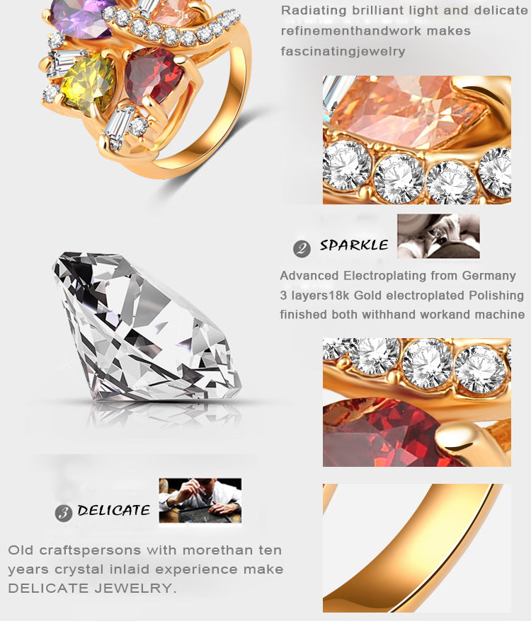 18k gold plated Multi-Color Austrian Crustal Diamonique CZ women's Ladies ring