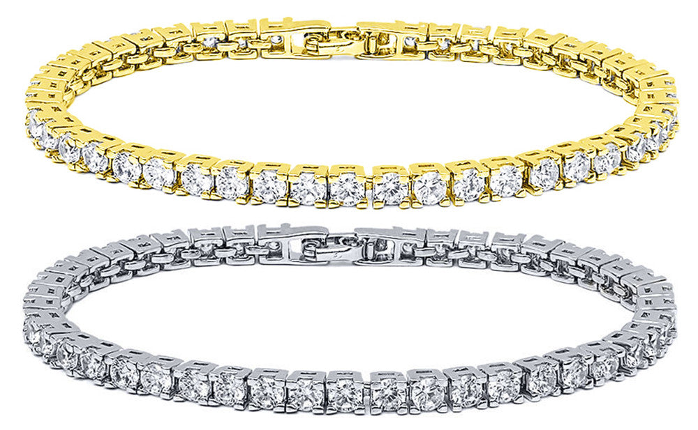 Tennis Bracelet White Yellow 18k Gold Plated 4mm Simulated Cubic Zirconia