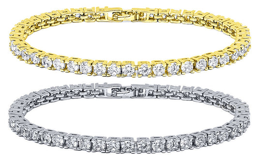 Tennis Bracelet White Yellow 18k Gold Plated 4mm Simulated Cubic Zirconia