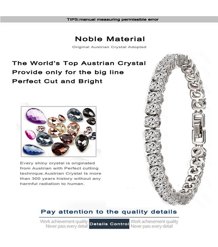 Tennis Bracelet White Yellow 18k Gold Plated 4mm Simulated Cubic Zirconia